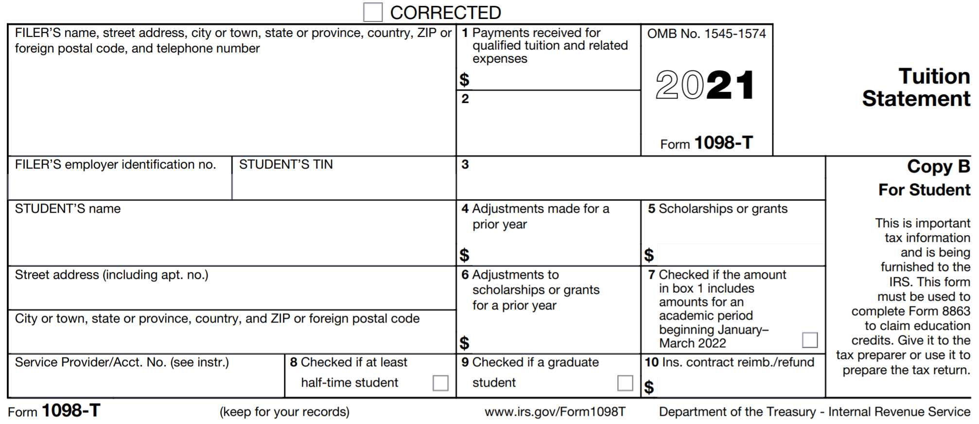 Education Credits and Deductions (Form 1098T) Support