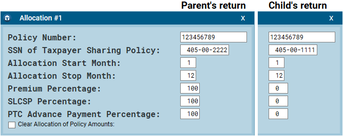 Desktop: Form 8962 Shared Policy Allocation Examples – Support